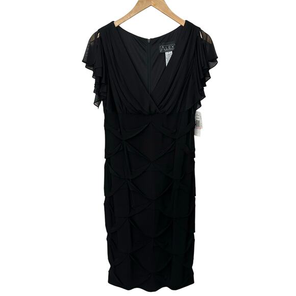 Alex Evenings Vtg Dress Whimsigoth Gothic Grunge Black Pleated Flutter Sleeve‎ - Picture 1 of 9